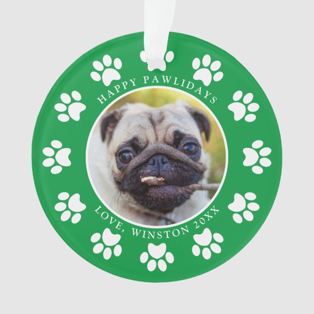 Happy Pawlidays Puppy Dog Paws Christmas Photo Ornament (Front)