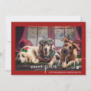 Happy Pawlidays Red Dog Pet Photo Christmas Holiday Card