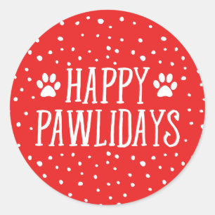 Happy Pawlidays Red Holiday Classic Round Sticker