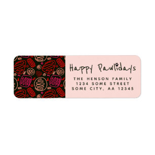 Happy Pawlidays Red One line Shapes Return Address Return Address Label