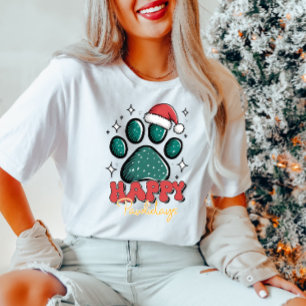 Happy Pawlidays Santa Paw Print T-Shirt