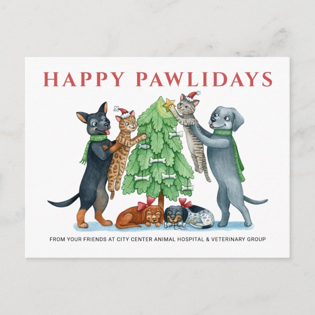 Happy Pawlidays Veterinary Holiday Postcard (Front)