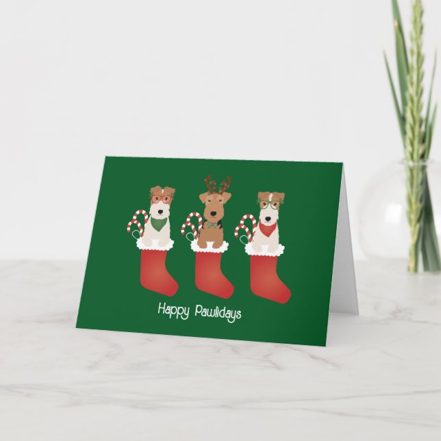 Happy Pawlidays Welsh Wire Fox Terrier Dogs Card (Front)