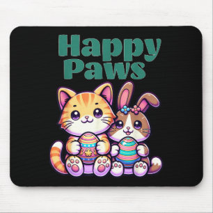 Happy Paws Cute Bunny Cat Easter Egg Animal Friend Mouse Pad