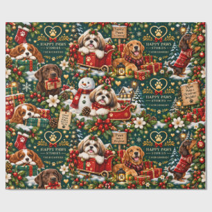 Happy Paws Stories Cute Dogs Xmas Wrapping Paper