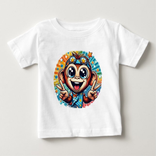 Happy Peace Monkey Baby T-Shirt (Front)