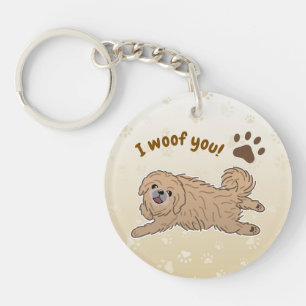 Happy Pekingese Dog Lover I Woof You Paws Key Ring