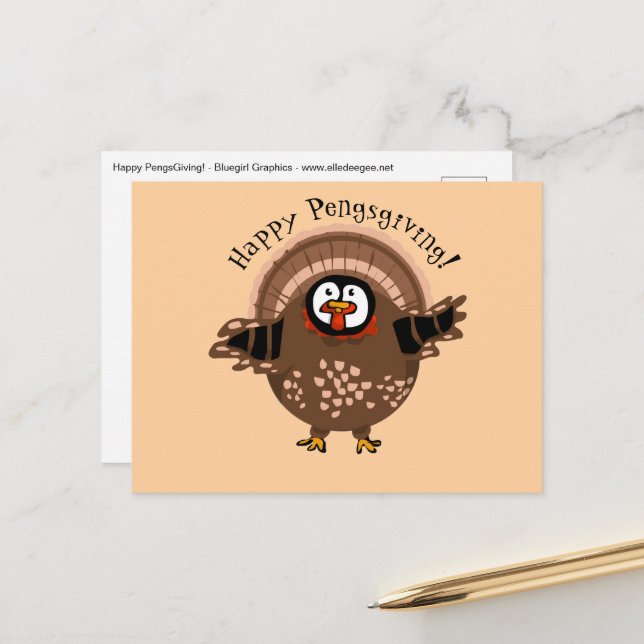 Happy PengsGiving Turkey Holiday Postcard (Front/Back In Situ)
