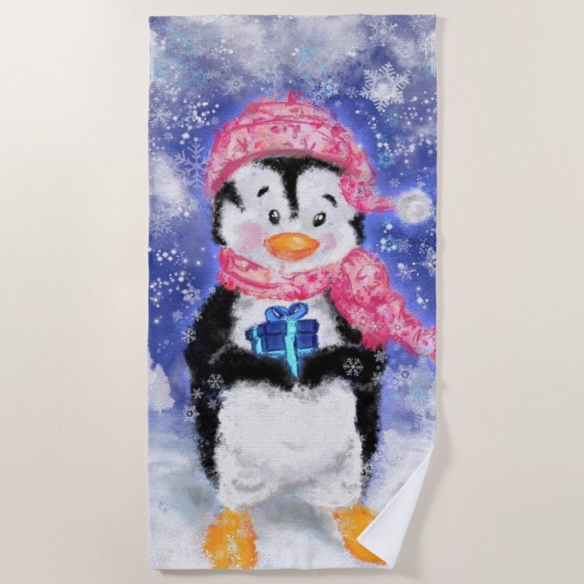 Happy Penguin - Christmas - Beach Towel (Front)