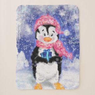 Happy Penguin - Christmas - Sherpa Blanket
