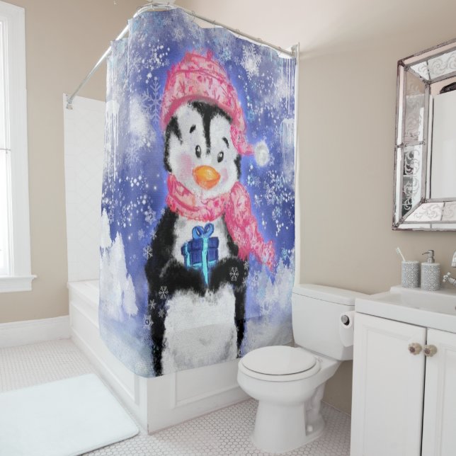 Happy Penguin - Christmas - Shower Curtain (In Situ)