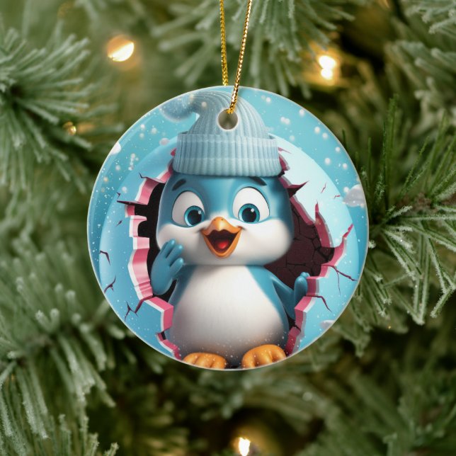 Happy penguin. Christmas styled image. Ceramic Ornament (Tree)