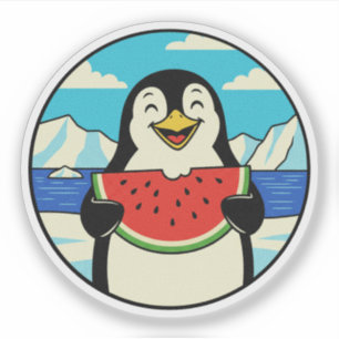 Happy Penguin Eating Watermelon - Summer Vibes