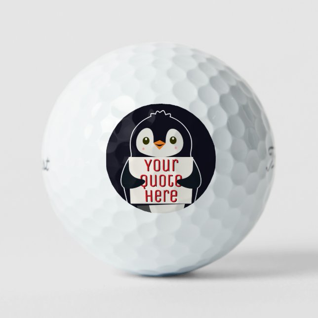 Happy penguin holding a sign to personalize golf balls (Front)