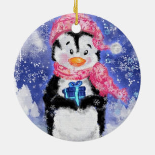 Happy Penguin - Merry Christmas - Cute Ceramic Ornament