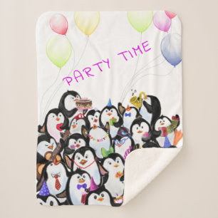 Happy Penguin Party Sherpa Blanket - Custom Text