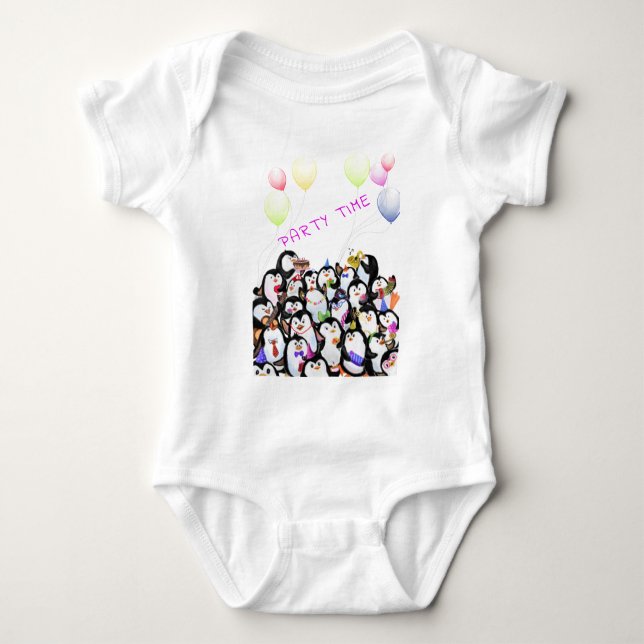 Happy Penguins Party Baby Bodysuit (Front)