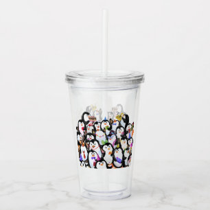 Happy Penguins Party Cartoon Drawing - Cute Acrylic Tumbler