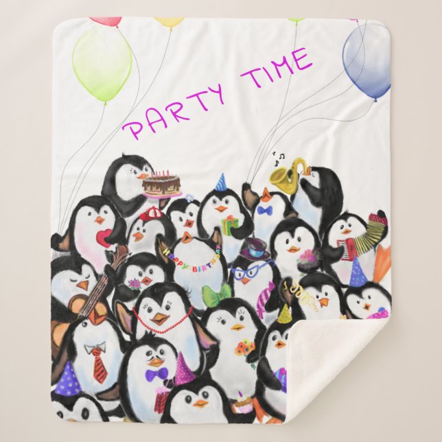 Happy Penguins Sherpa Blanket - Custom Text (Front)