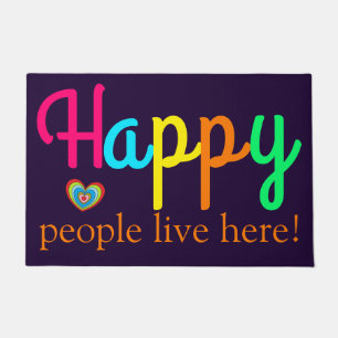 Happy people live here Cute Colourful Doormat