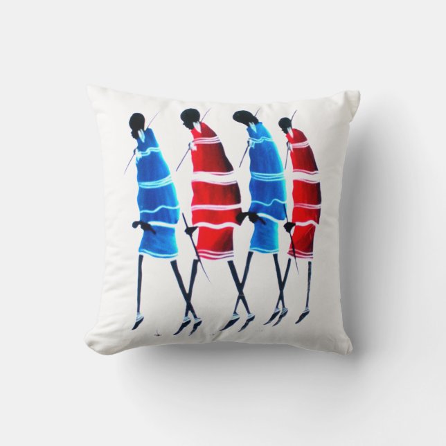 Happy People Maasai Warriors Walking Art Print Cushion (Front)