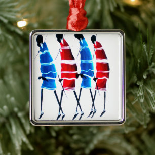 Happy People Maasai Warriors Walking Art Print Metal Ornament