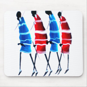 Happy People Maasai Warriors Walking Art Print Mouse Pad