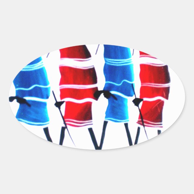 Happy People Maasai Warriors Walking Art Print Oval Sticker (Front)
