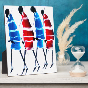 Happy People Maasai Warriors Walking Art Print Plaque
