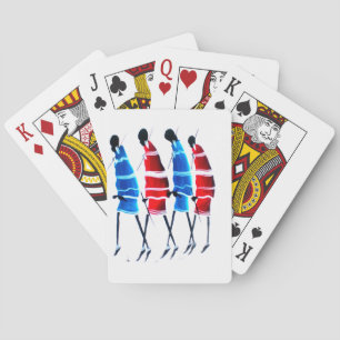 Happy People Maasai Warriors Walking Art Print Playing Cards