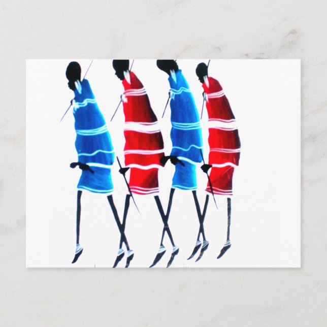 Happy People Maasai Warriors Walking Art Print Postcard (Front)