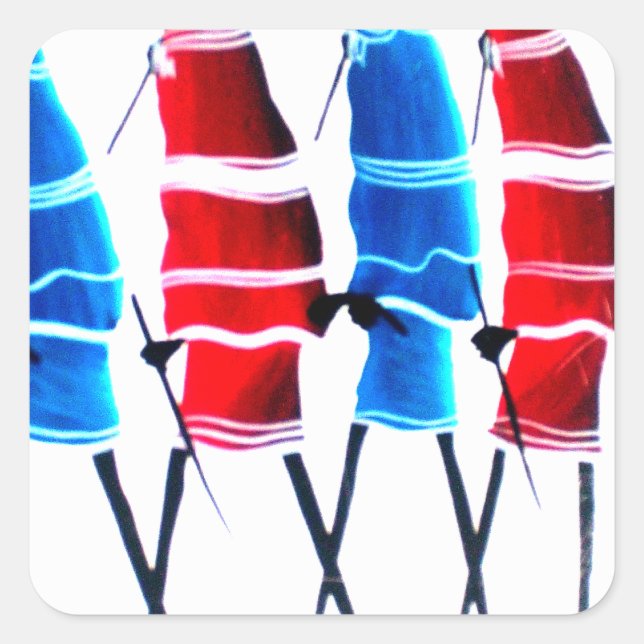 Happy People Maasai Warriors Walking Art Print Square Sticker (Front)