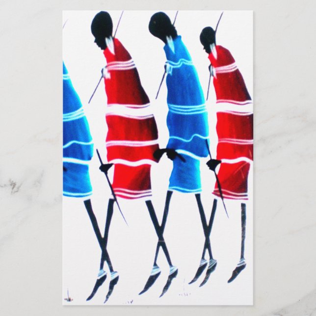 Happy People Maasai Warriors Walking Art Print Stationery (Front)