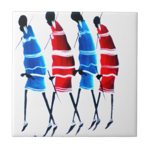 Happy People Maasai Warriors Walking Art Print Tile