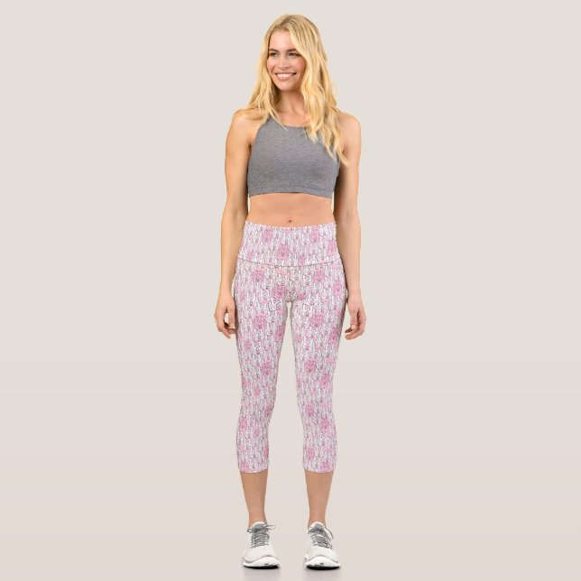 Happy people (pink pattern) capri leggings (Front)