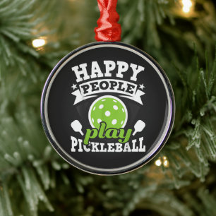 Happy People Play Pickleball - Paddleball Player Metal Ornament