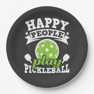 Happy People Play Pickleball - Paddleball Player Paper Plate