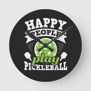 Happy People Play Pickleball - Paddleball Player Round Clock