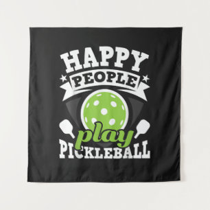 Happy People Play Pickleball - Paddleball Player Tapestry