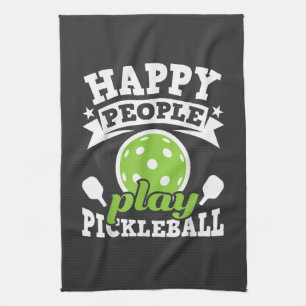 Happy People Play Pickleball - Paddleball Player Tea Towel