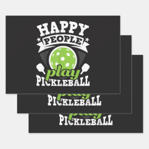 Happy People Play Pickleball - Paddleball Player Wrapping Paper Sheet