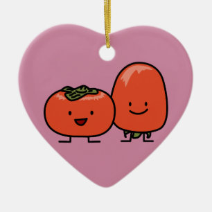 Happy Persimmon Pair Persimmons Sweet Fruit Ceramic Ornament