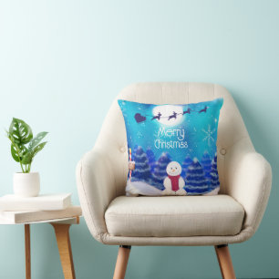 Happy Personalised Christmas Snowman   Cushion
