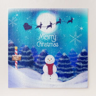 Happy Personalised Christmas Snowman Jigsaw Puzzle