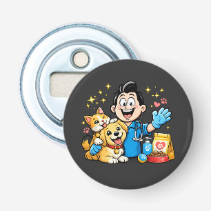 Happy Pet Care Mascot Cute Animal Cartoon Art Bottle Opener