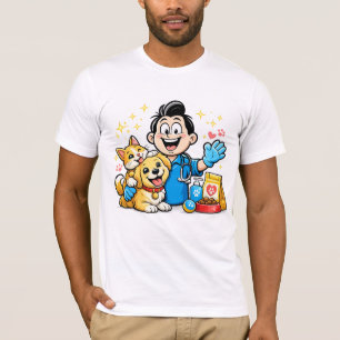 Happy Pet Care Mascot Cute Animal Cartoon Art T-Shirt