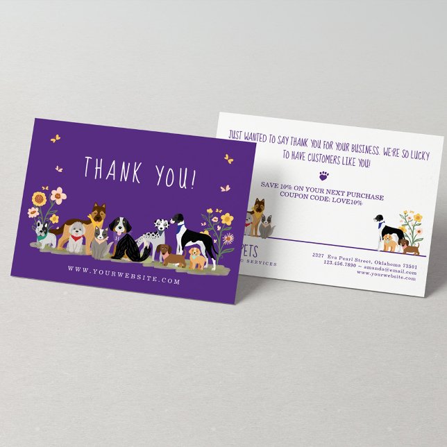 Happy Pet Family Pet Care, Grooming Thank You Postcard (Loveable Happy Cat on Window Sill Pet Sitting Business Card)