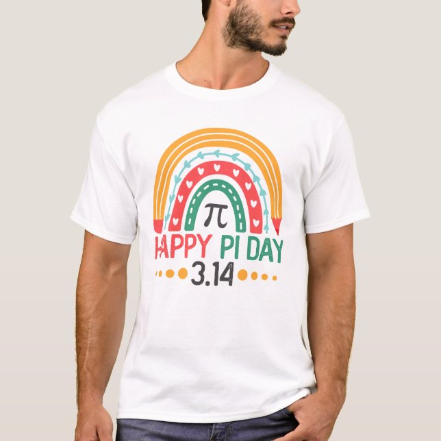 Happy Pi Day 3.14 Boho Rainbow Math Teacher T-Shirt (Front)