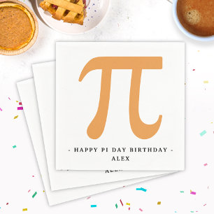 Happy Pi Day Birthday White and Orange Pi Symbol Napkin