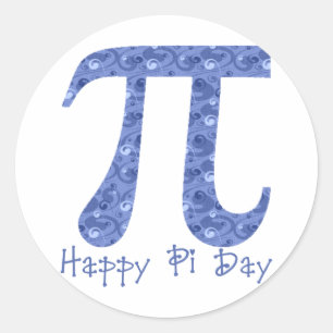 Happy Pi Day Blue Swirls 2 Classic Round Sticker